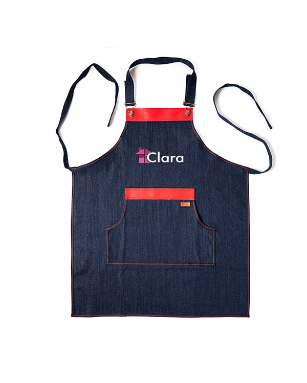 Delantal Jean con Rojo - Bolsillo Doble